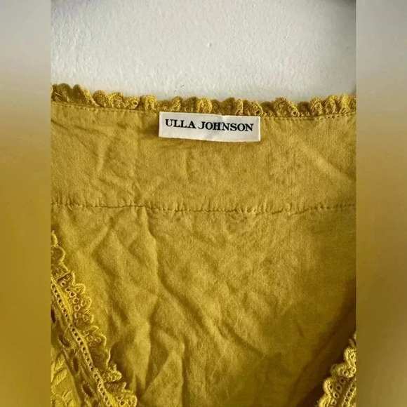 Ulla Johnson Womens Dress Marjorie Chartreuse Yellow Eyelet Ruffle Midi Sz 10 - Picture 15 of 16